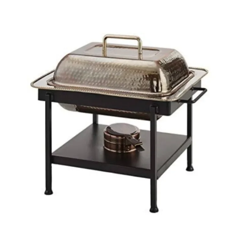 

Handmade antique hot pot food heater, high-quality stainless steel self-service hot pot with black stand