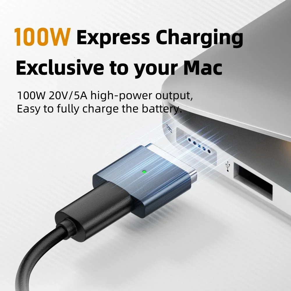 2025 New Type-C to MagSafe 2 Adapter, 100W PD Magnetic Charging Converter T-Tip for MacBook Pro/Air, Safe & Fast Charging