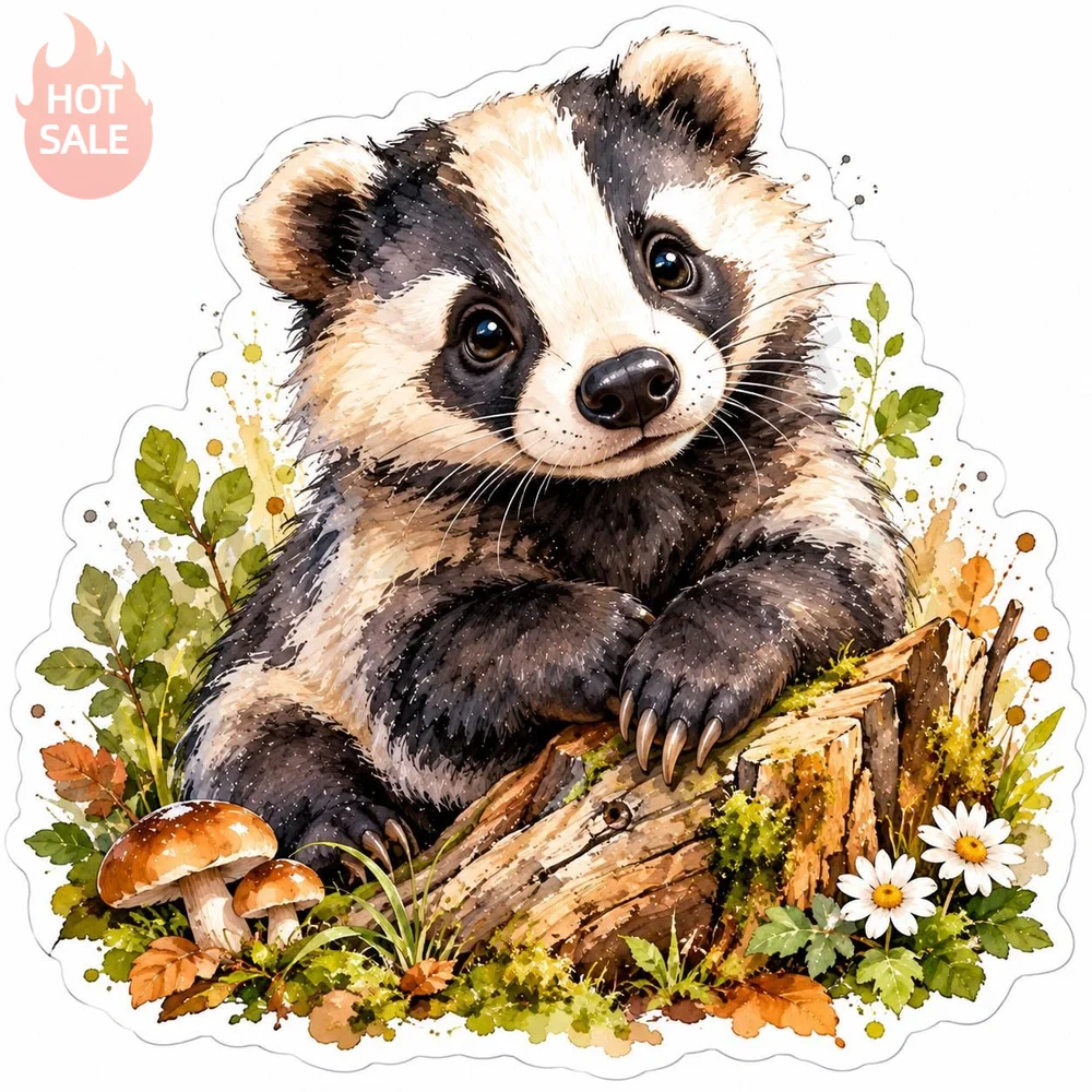 Adorable Badger Watercolor Cute Woodland Nature Vinyl Sticker Creative Scratch Cover For Car Body Decal Exterior Decoration