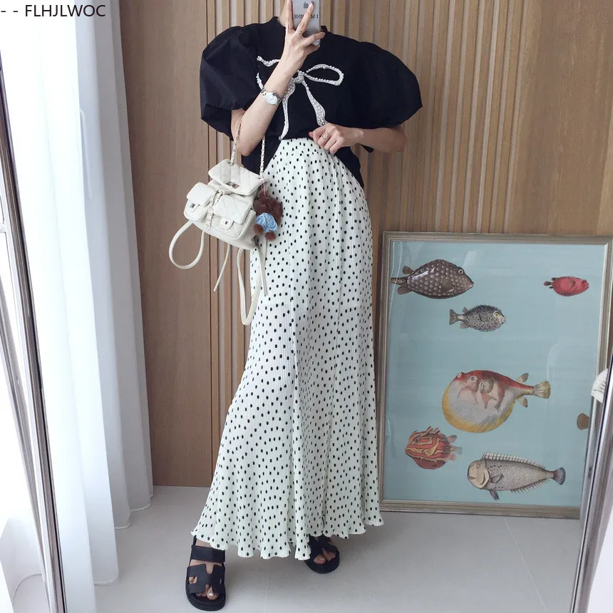 Holiday Womens Summer Skirts Hot Sales Korean Japan Style Design Date Fashion French Style High Elastic Waist Skirt Long 4188