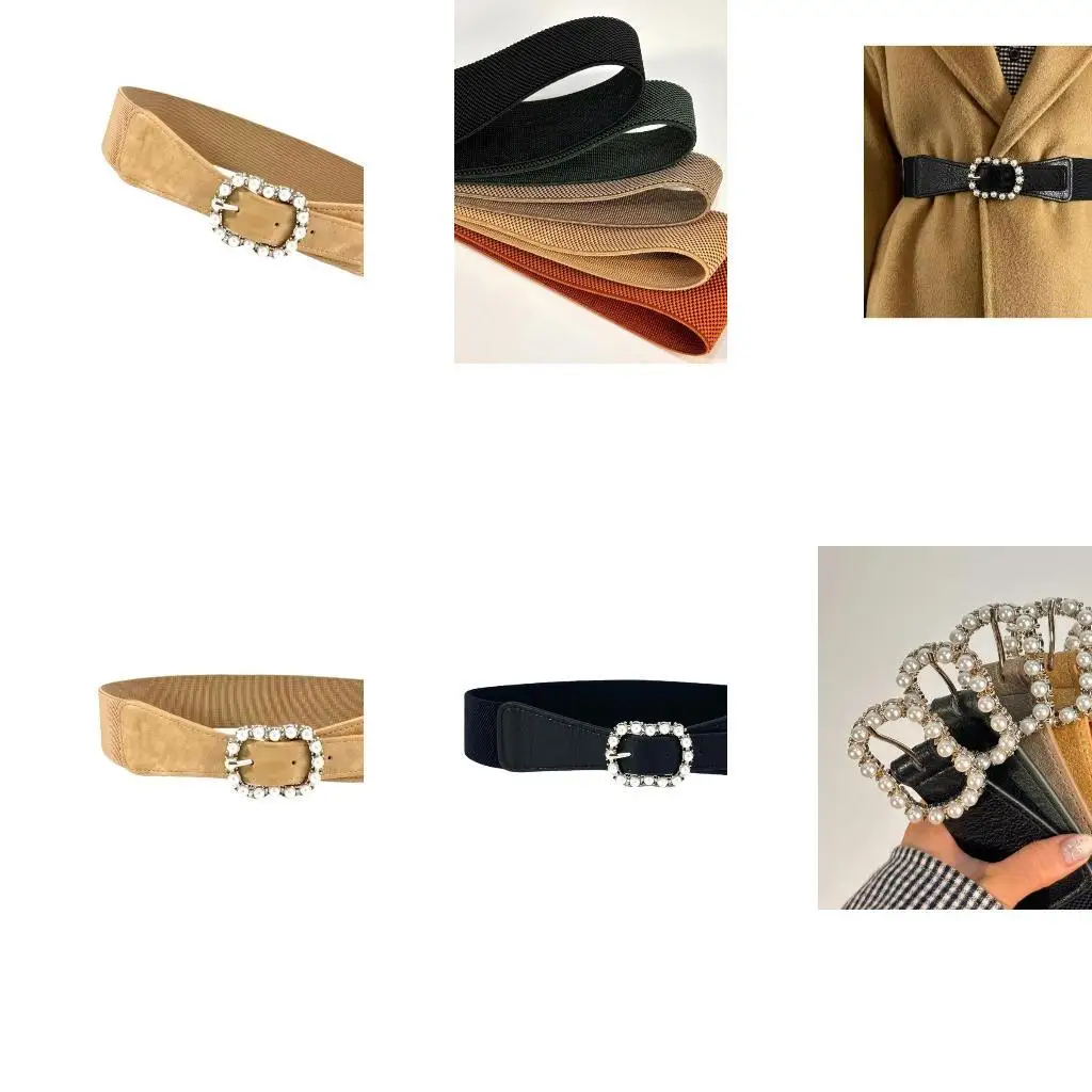 

39BD Vintage Pearls Buckles Waistband Party Fashion Belt Adjustable Waist Belt for Casual or Business Wear