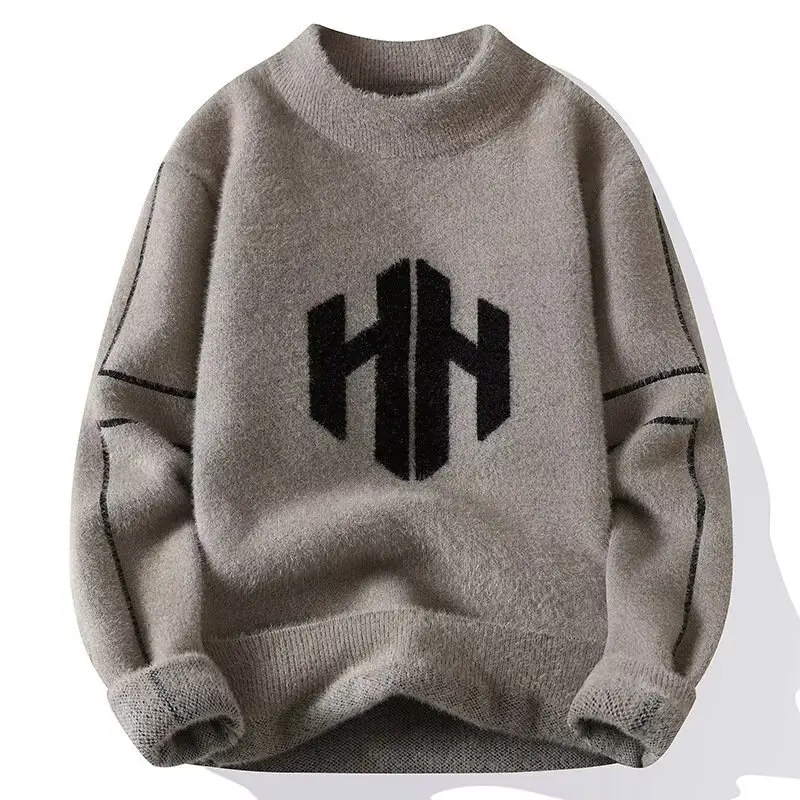 

2025 мужской крутой плюшевый свитер, пуловеры, корейский зимний теплый повседневный свитер с круглым вырезом, высокое качество, модная мужская одежда