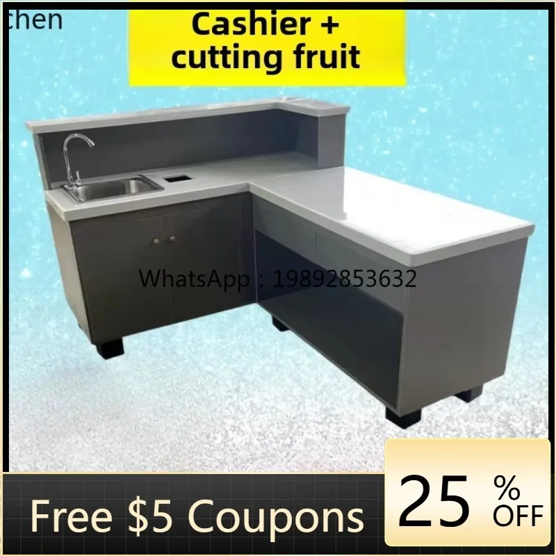 

T23 stainless steel fruit cutting table Supermarket cutting table Washing and cutting table Integrated marble operation