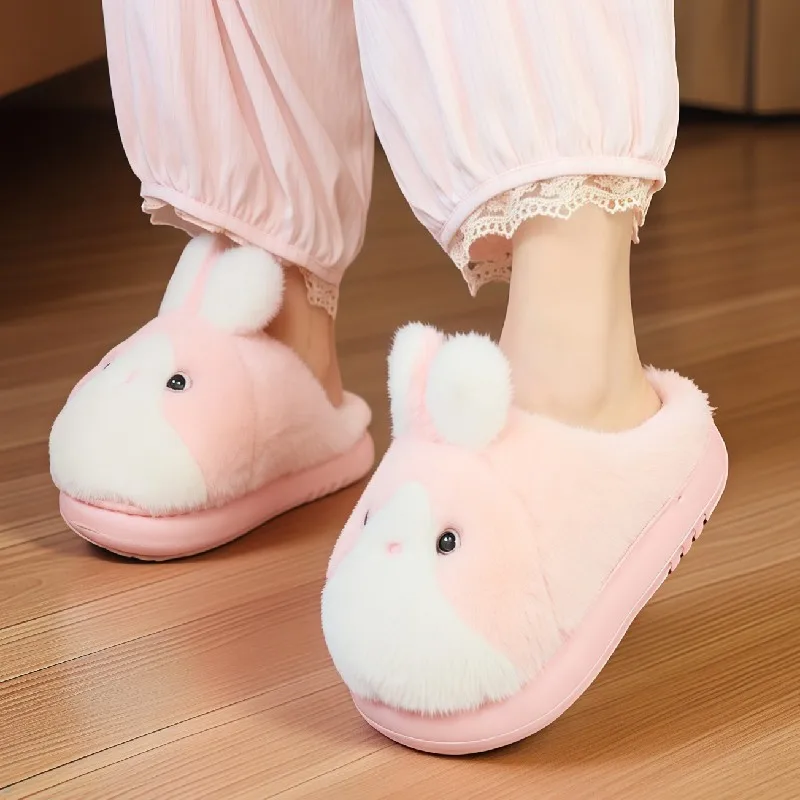 Funny stereoscopic rabbit shoes for women 2025 designer animal fluffy slippers female eva cloud furry slides shoes