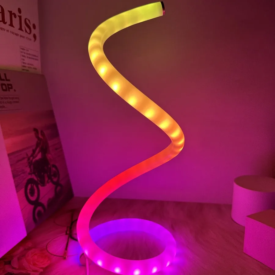 1pc Modern Acrylic Spiral RGB Magic Horse Desktop Decorative Table Lamp Simple Adjustable LED Table Lamp USB Power Supply