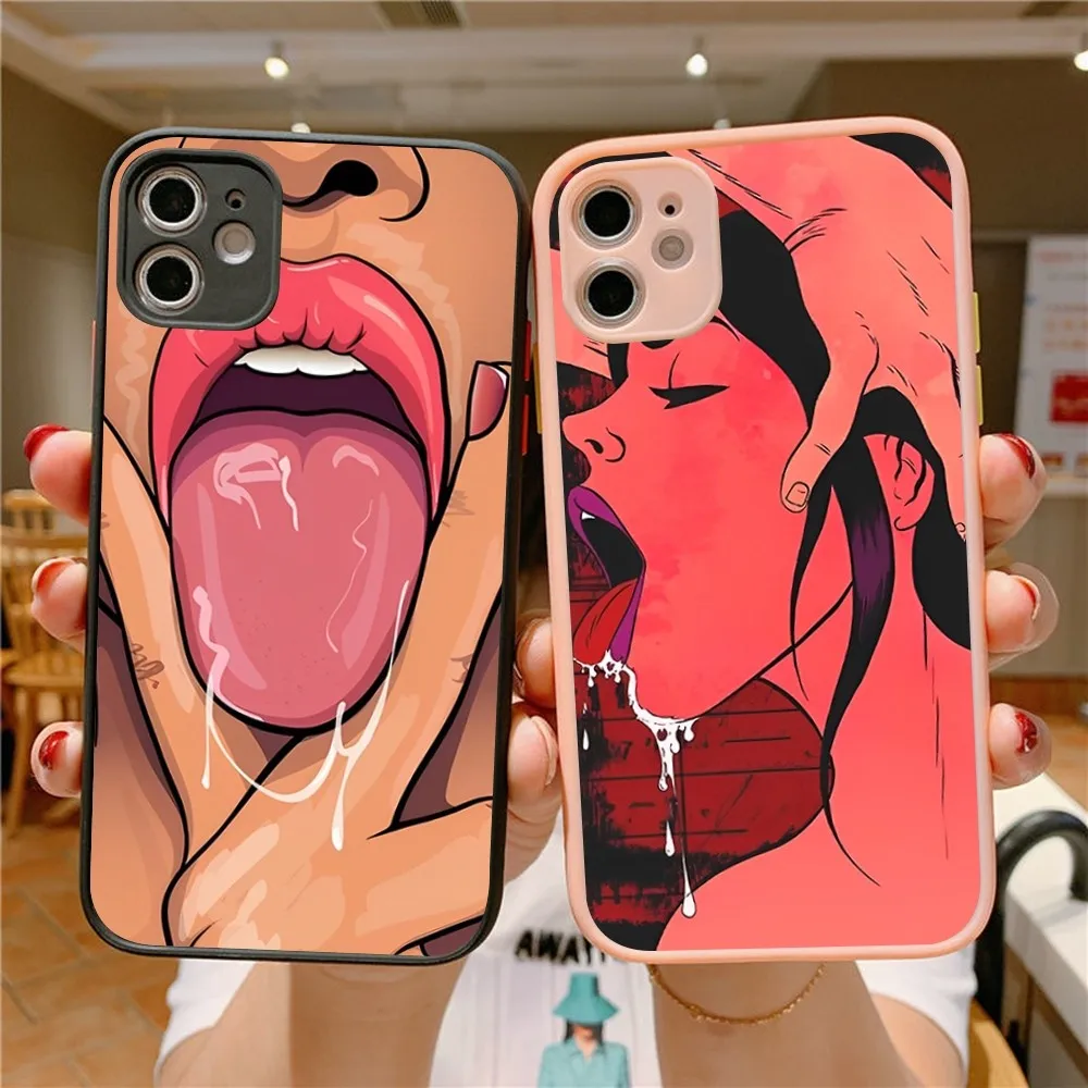 Sexy lady Red lips Girls Bikini Phone Case For iPhone 14 X XR XS 7 8 Plus 11 12 13 pro MAX 13mini Matte Shockproof Case