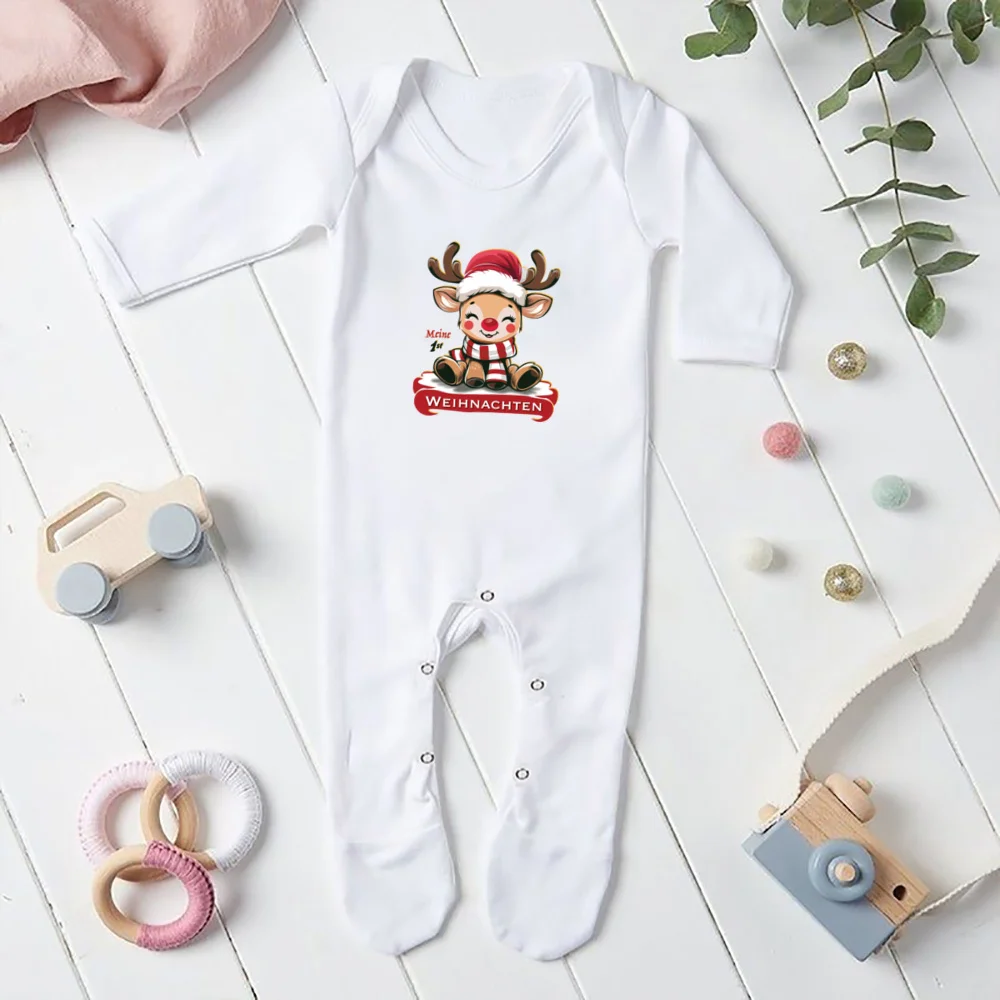 Mi Primera Navidad Print Baby Sleepsuit Cute Deer Print Xmas Babygrow Sleepsuit Boys Girls Clothes Baby Christmas Gift Bodysuit