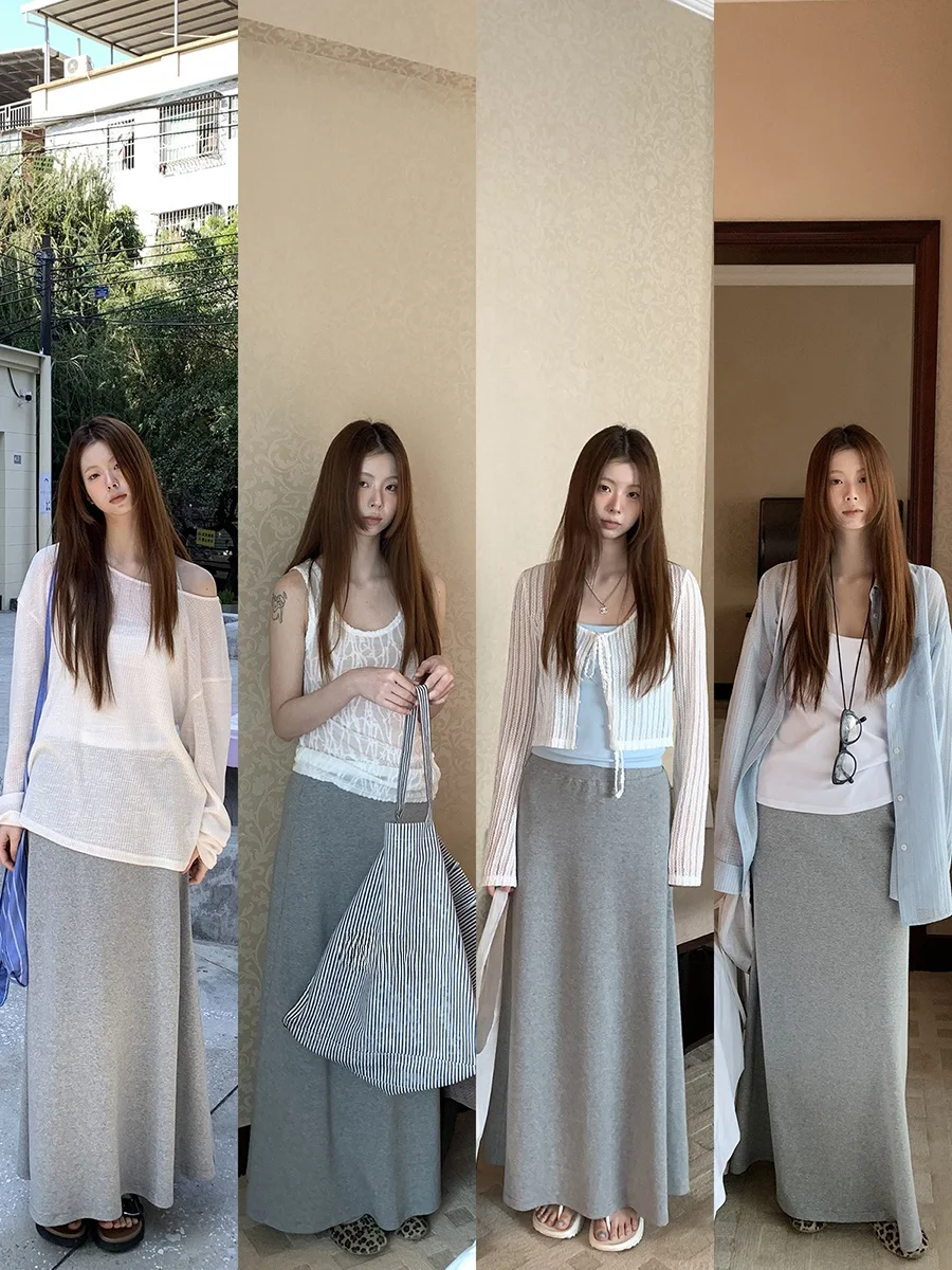 ハイウエスト A ライン ミニスカート レディース グレー 韓国風デザイン センセーション ボディコン スカート 春夏新作 G スタイル