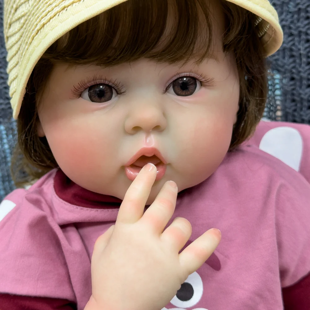 60 سنتيمتر دمية تولد من جديد واقعية لينة ، إصبع مص الطفل ، كامل المطاط/القماش الجسم ، زرع الشعر اليدوية النقية W-3048