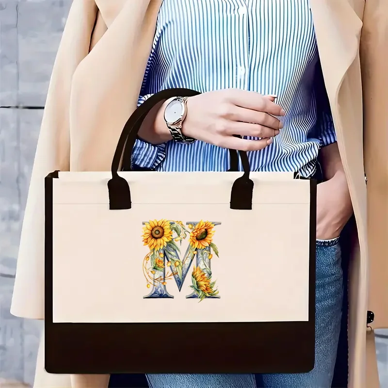 

Sunflower letter hot stamping letter printed women's handbag with large capacity waterproof leisure commuting bag inside