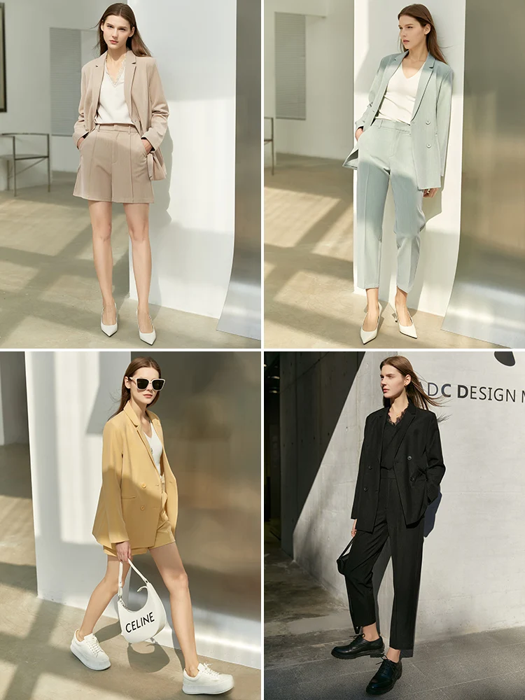 Amii Minimalism Spring Suit Office Lady Blazer Set Women Lace Vneck Tanks High Waist Women Pants Female Shorts Outfits 12060909