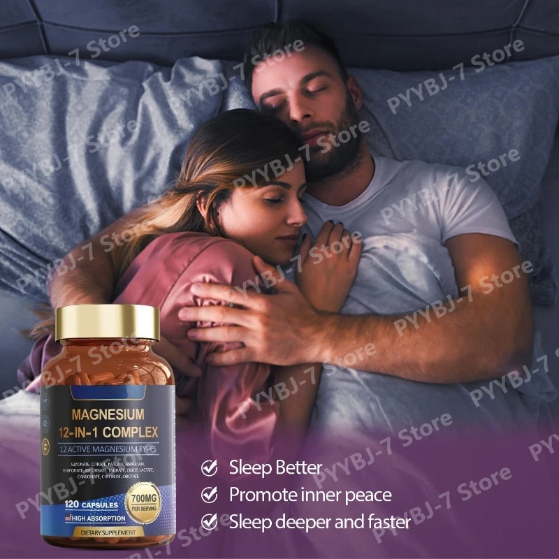 

12-in-1 Magnesium Complex Capsules with Glycinate Citrate Malate Multi Magnesium Supplement for Daily Wellness Vegan120 Capsules