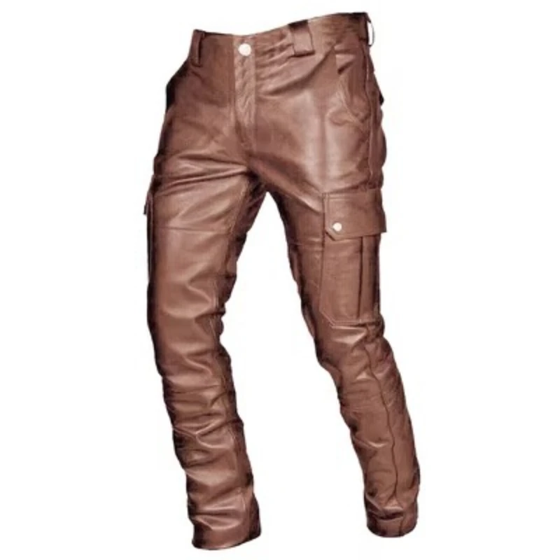 Men New Leather Pants Fashion Retro Men Dance Party Casual Outdoor Trousers Large Size Men American Motorcycle Leather Pants 5XL