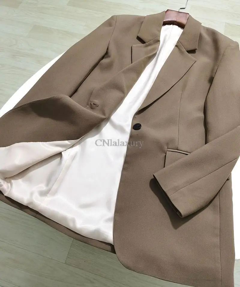 CNlalaxury 2023 Women Brown Spring Office Lady Blazer Single Button Jacket  Streetwear Coats Long Sleeve Female Blazers