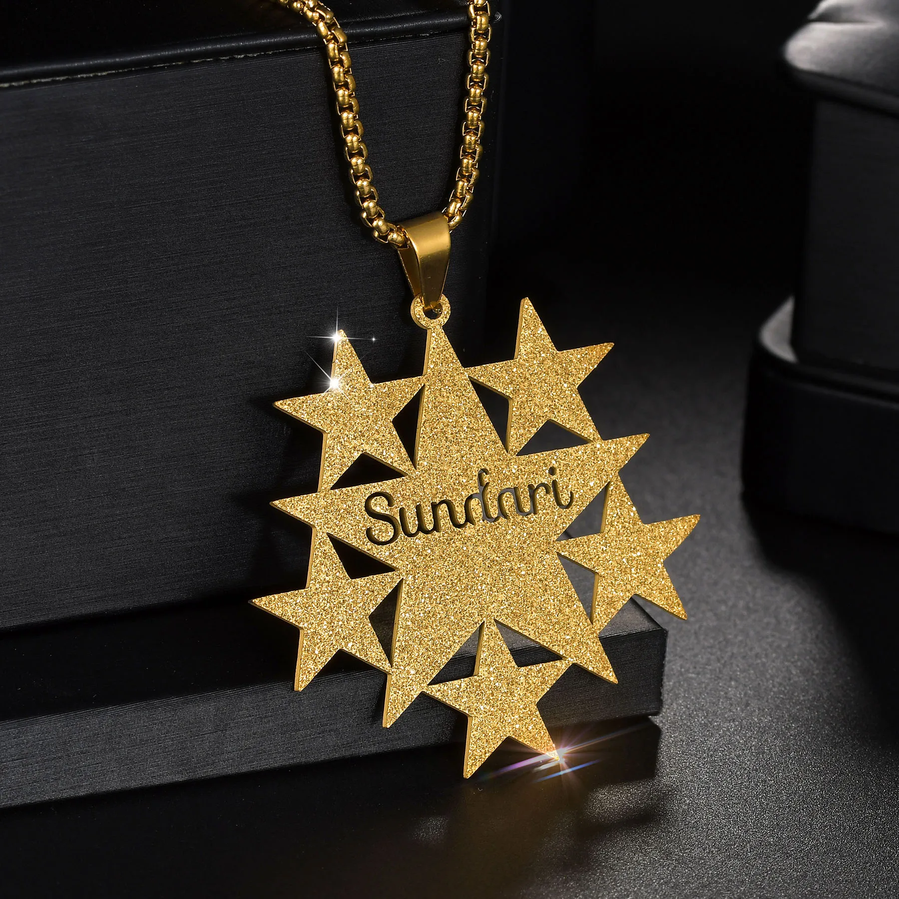 Onlyfans Custom Hollow Name Pendant Necklace for Women Stainless Steel Jewelry Personality FZZ Chain Frosted Star Christmas Gift