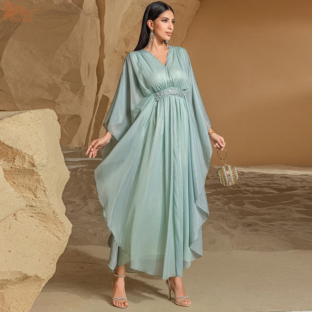 

Uni Ramadan Eid Abaya Dubai Batwing Sleeve Muslim Evening Party Dress Islamic Prayer Kaftan for Women Arabic Clothing
