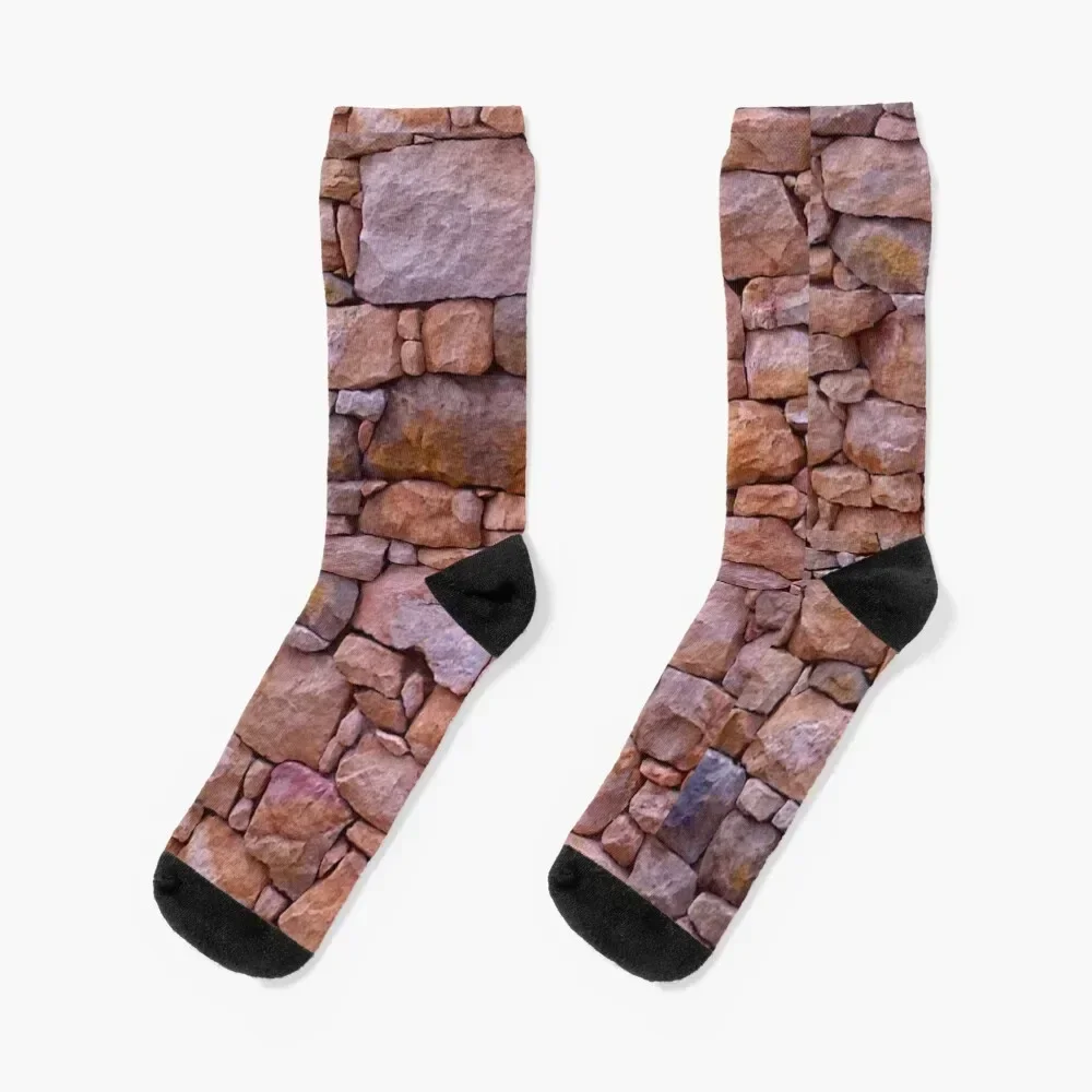 Granite stone wall. South West Western Australia. Orange browns, burnt orange, greys Socks Soccer Stockings Women Socks Men's