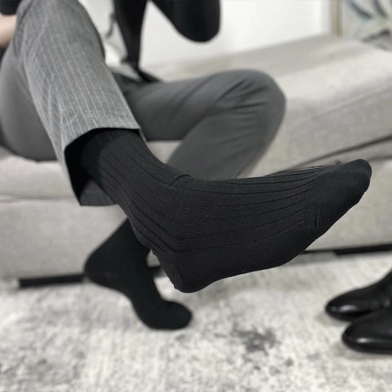 

Striped Men'S Socks Business Cotton Socks Sweat Absorbing, Antibacterial, Comfortable, All Season Black Pure Cotton