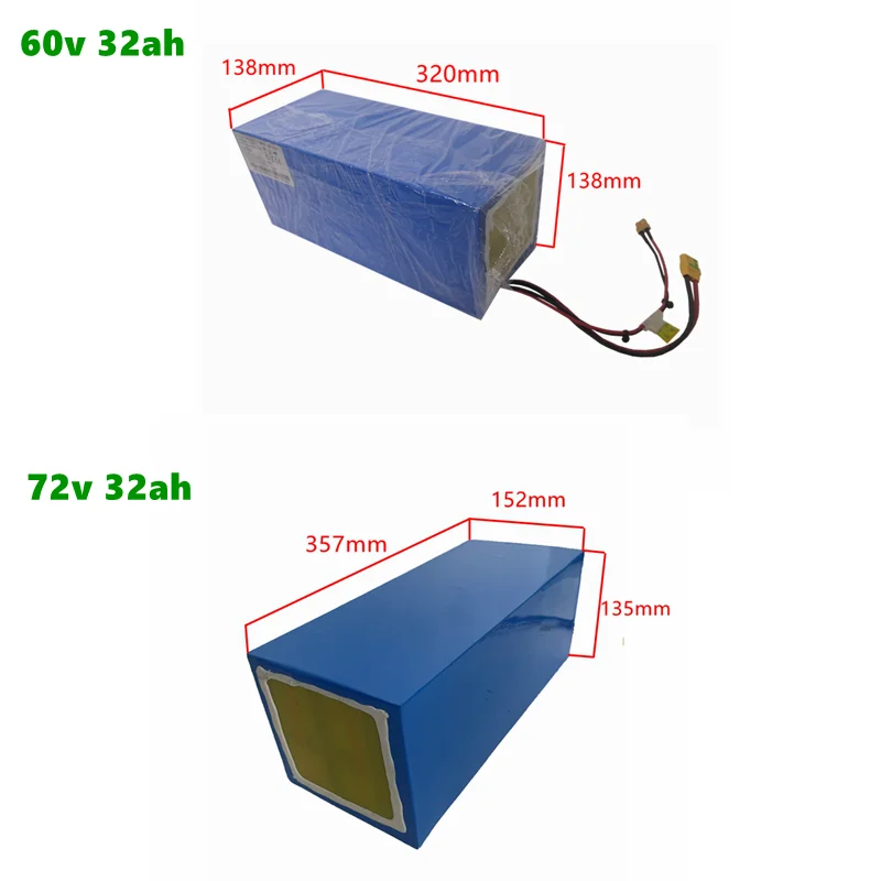 60V 72V 32AH 100A BMS Ebike Rectangle Lithium Battery Pack with 72V 5A Charger for 3000W 5000W Ebike Kit with Bluetooth Function