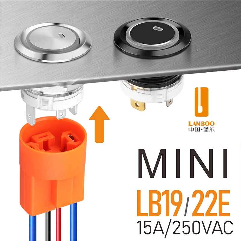 Lanboo Metal Pushbutton Switch 19mm, 16 amps, big current, waterproof IP65, customizable IP67, Latching or Momentary optional