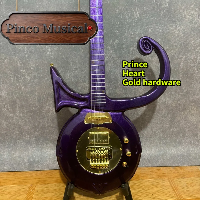 1984 Prince Symbol Electric Guitar Purple Gold Hardware Purple Sparkle Finish Dual Humbuckers Tremolo Iconic Alien Shape