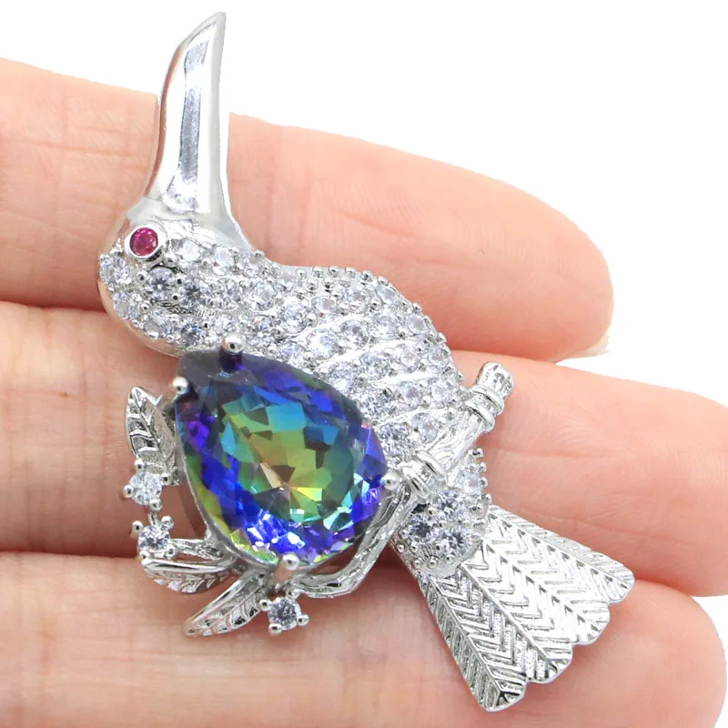 9g Real Customized 925 Solid Sterling Silver Pendant Bird Shape Orange Spessartine Fire Rainbow Violet Topaz Rhodolite Garnet CZ