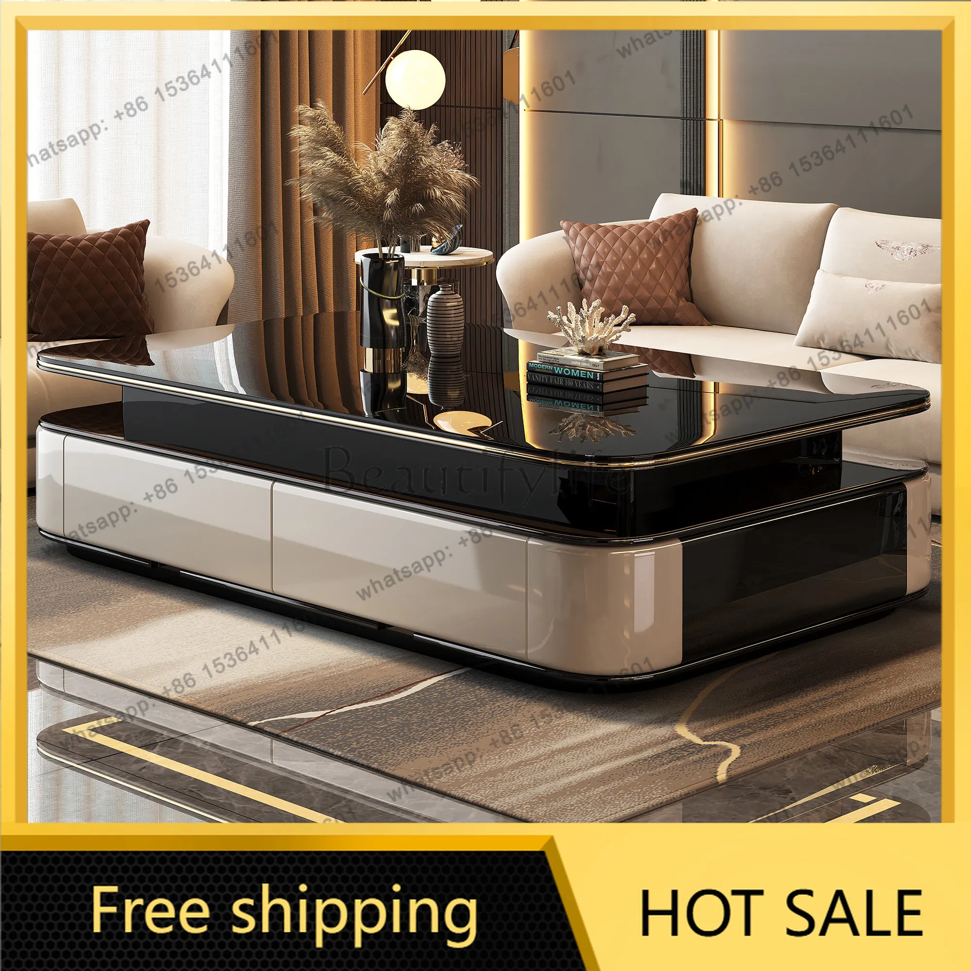 XX.2026 Italian light luxury tempered glass coffee table modern simple large apartment living room rock slab coffee table