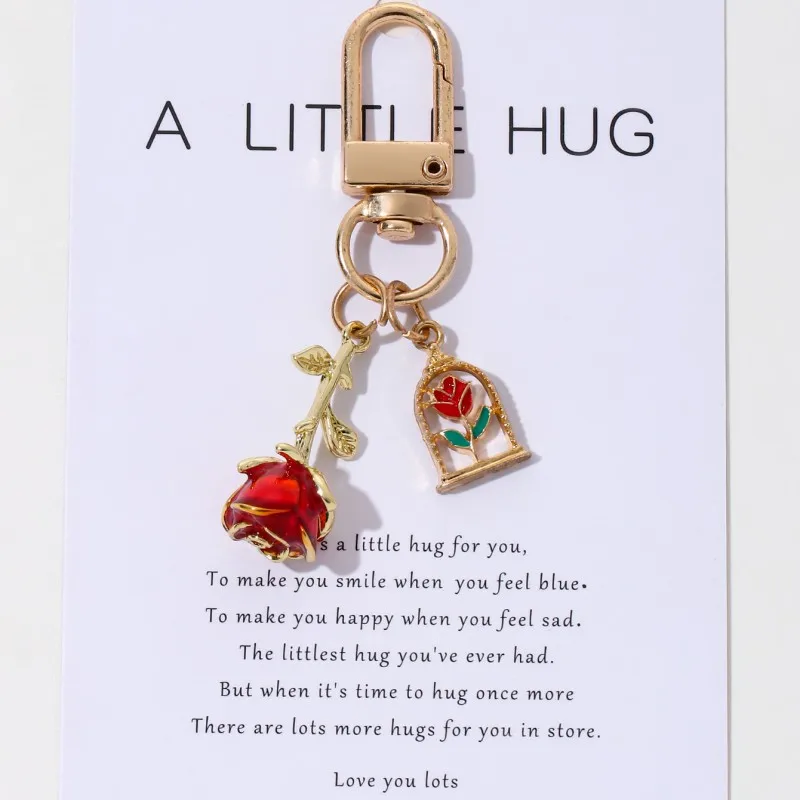 1pc Valentine\'s Day Colorful Rose Small Hug Dropping Enamel Keychain Romantic and Beautiful Style Car Bag Keyring Gift Souvenir
