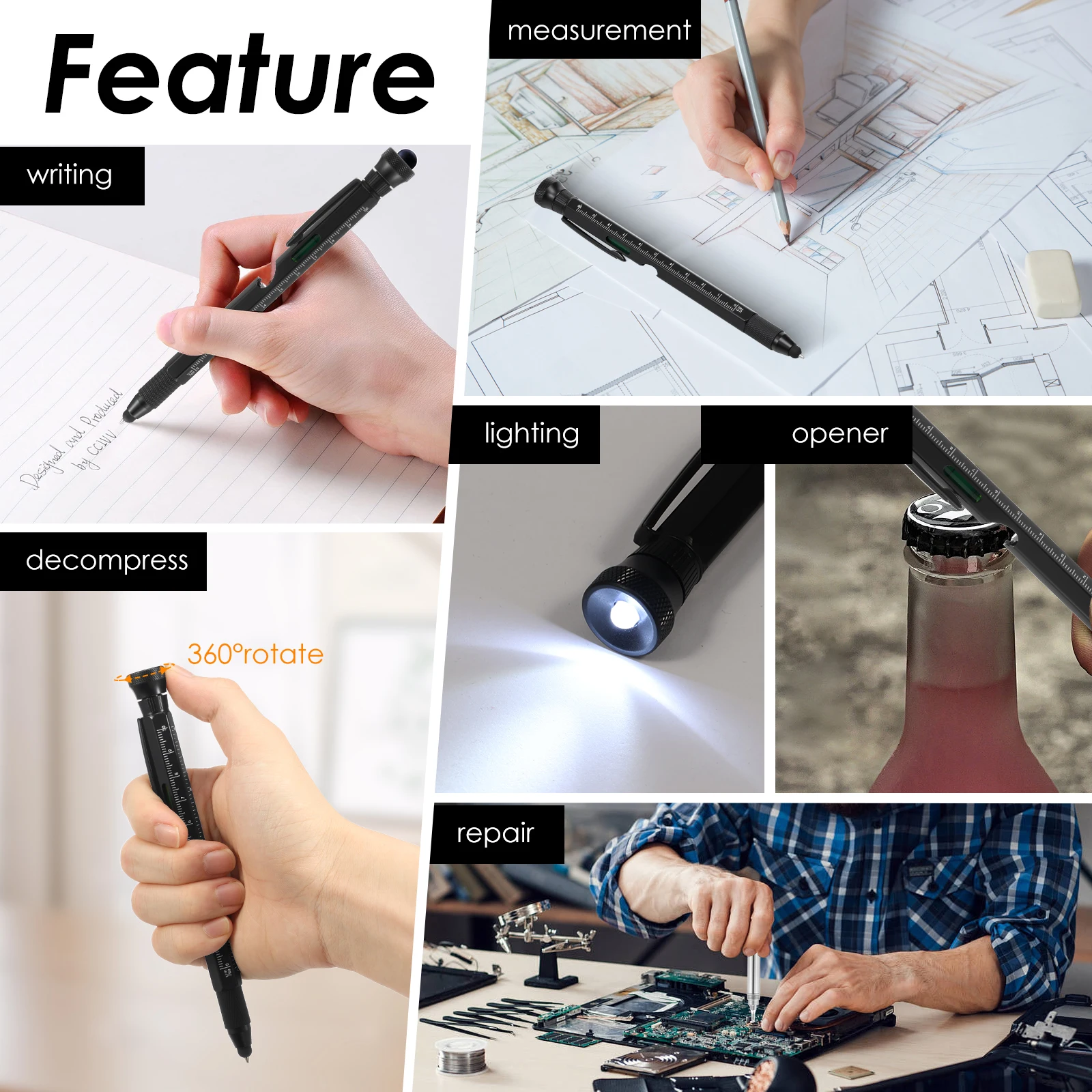 12 In 1 EDC Multi Tool Pen with LED Light Level Bottle Opener Touchscreen Stylus and Screwdriver Father's Day Men Gadgets Gifts