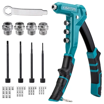 LIBRATON tek elle somun perçin tabanca, 40 adet dişli somun perçin s ile somun perçin araç kiti, metrik değiştirilebilir mandreller 4 adet