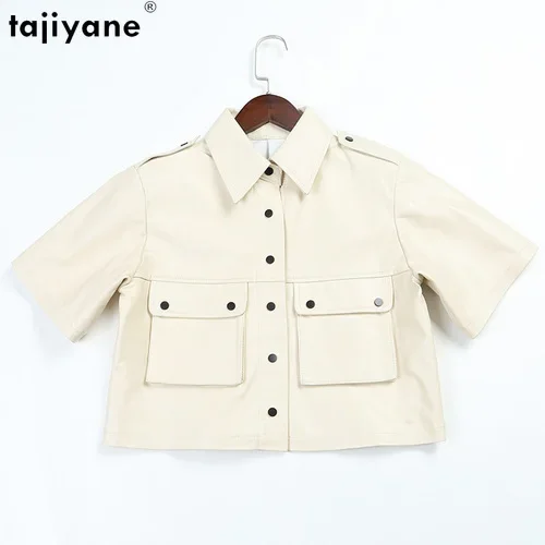 Tajiyane Top Quality 100% Sheepskin Coat Woman Summer Real Sheepskin Leather Jacket Women Casual Cargo Female Jacket Ropa Mujer