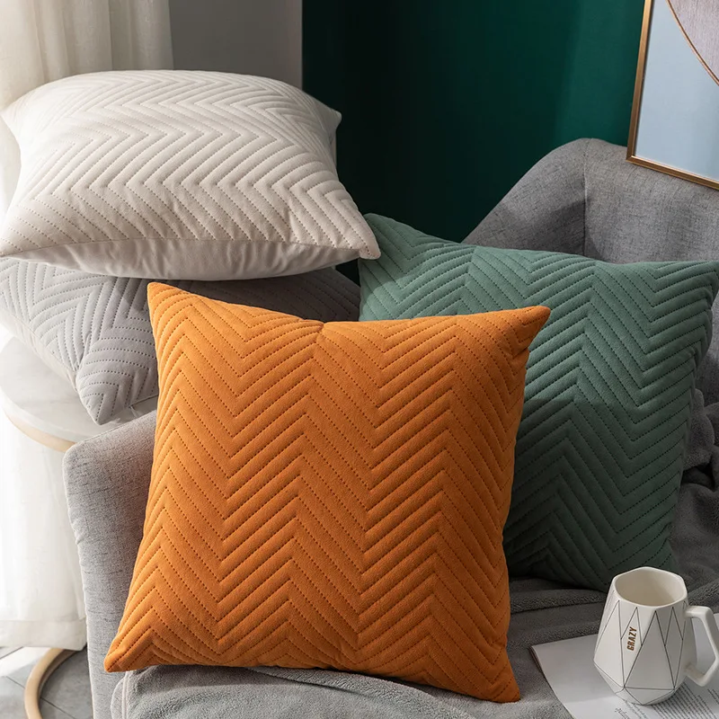 Quilted Velvet Pillowcase Throw Pillow Covers Home Cojines Decor Pillow Cases Simple Sofa Cushion Cover Decorative 45x45cm