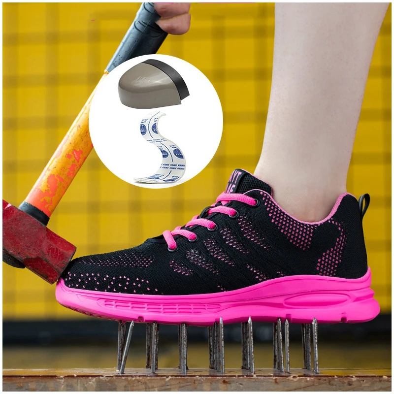 big size womens fashion steel toe cap work safety shoes outdoors worker breathable sneakers summer security boots safe footwear