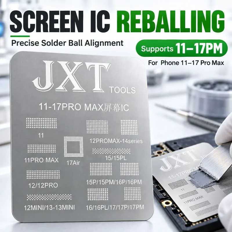 LCD Screen IC BGA Reballing Stencil Steel Mesh for Phone 11 12 13 14 15 16 17 Pro Max Flex Screen Steel Mesh Repair Tool