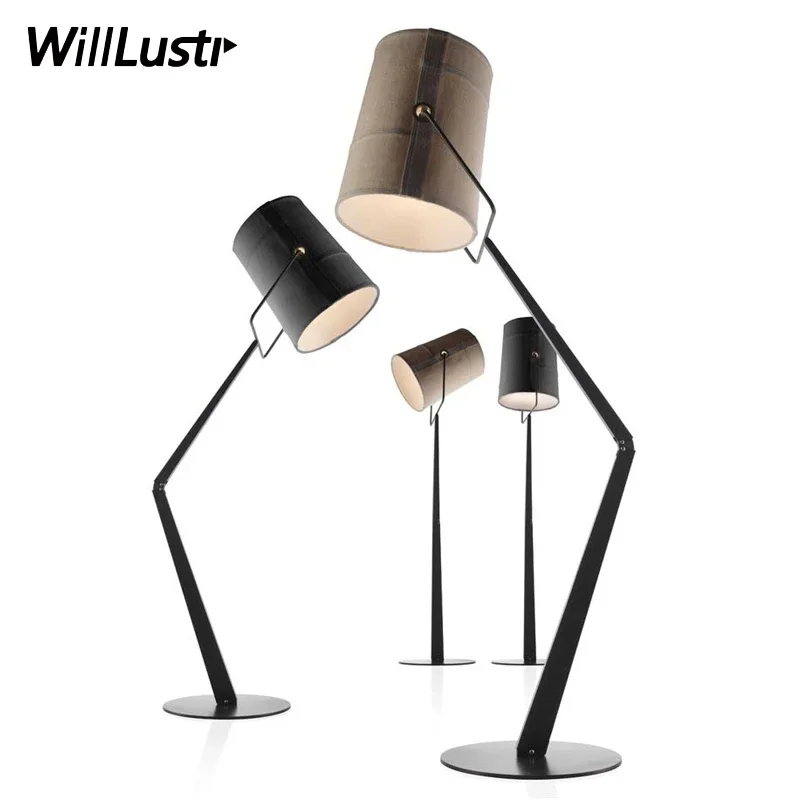 LED Fork Floor Lamp Canvas Fabric Shade Modern Floor Light LED Lighting Living Sitting Room Study Sofa Side Office