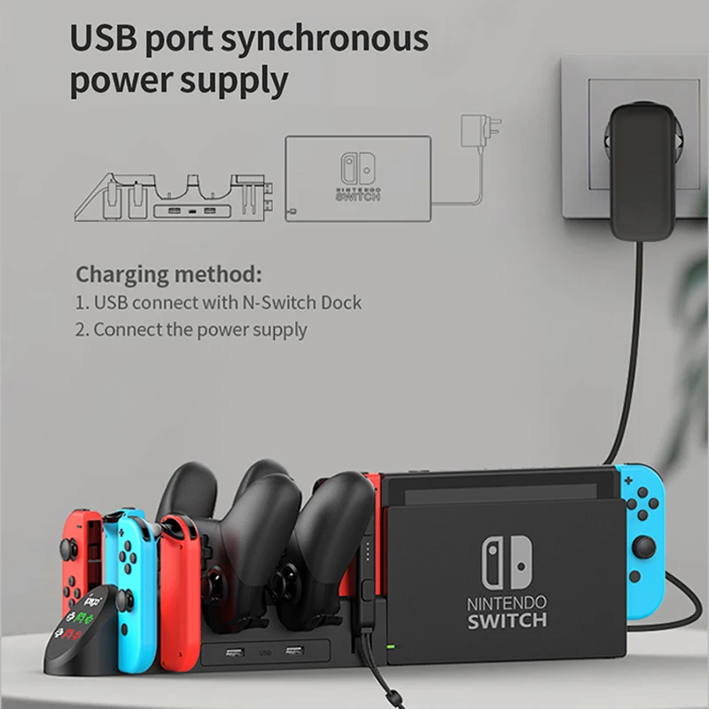 Ipega PG-9187 Joy Con Charging Dock for Nintendo Switch OLED 4 Joycons 2 Controllers Charger Stand Plug-in Host NS Accessories