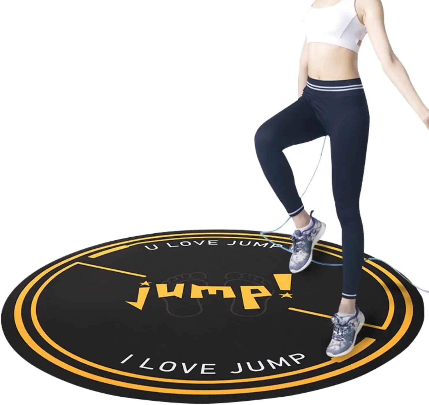 

49'' Round Non-Slip Jump Rope Mat, 1/4'' Thick Durable Shock Absorbing Pad for Skipping, Cardio, Gym - Black/Yellow