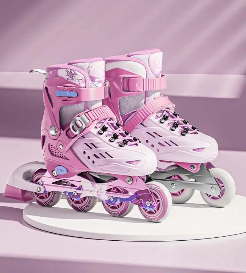 PU Leather Roller Skates For Children Adjustable Roller Skate Sneakers Outdoor Practice Rollers Skating Shoes For Girls Boys