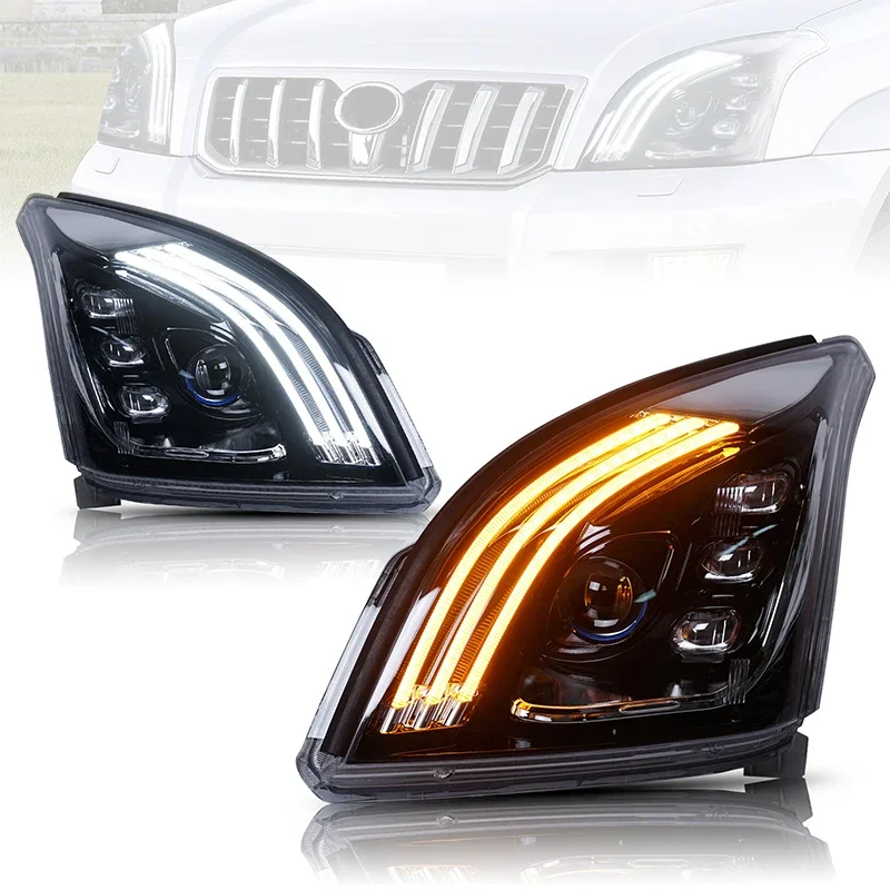 Headlight With Blue breath demon eyes full LED HeadLight For Fj120 2003-2009 lamp