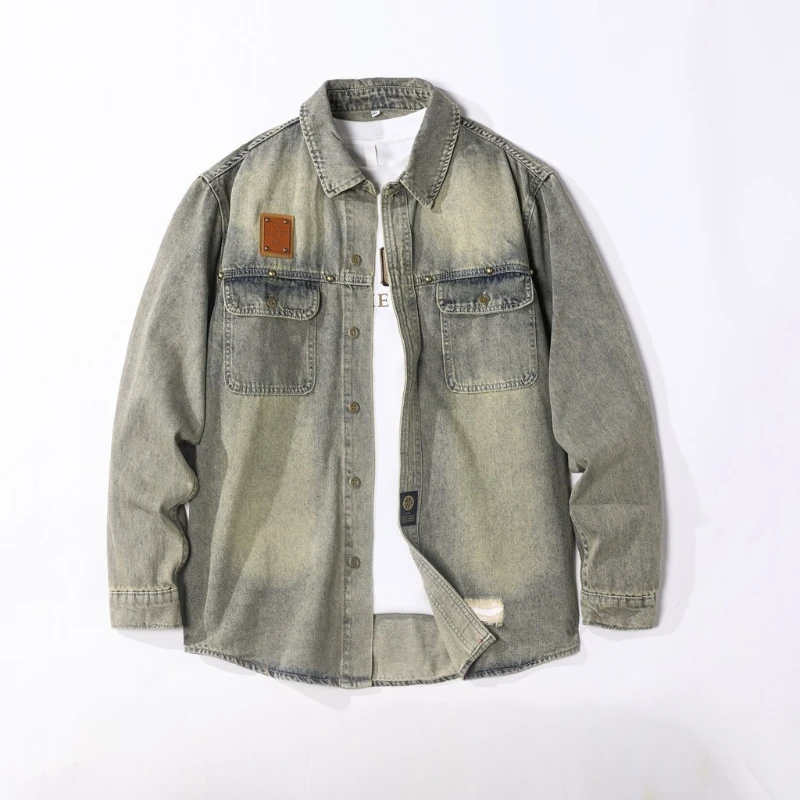 Loose Long Sleeve Men's Denim Shirt Trendy Brand Handsome American Jacket Outerwear Top Spring Autumn Winter 2025 New Arrival