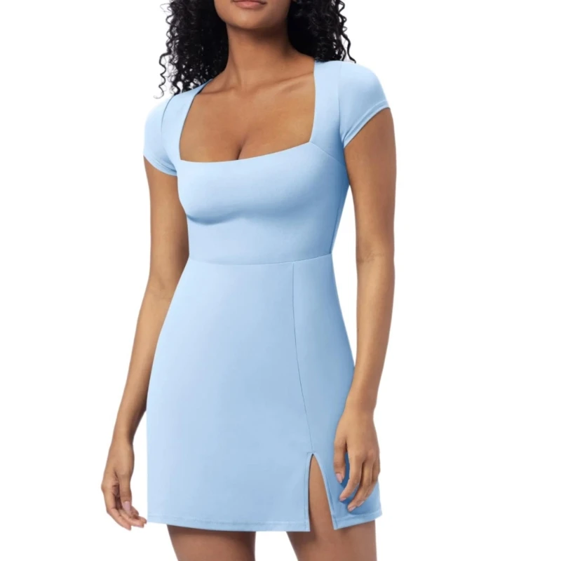 

Slimming Women's Tennis Dress Flattering Summer Dress with Side Slit Casual Short Sleeve Dresses