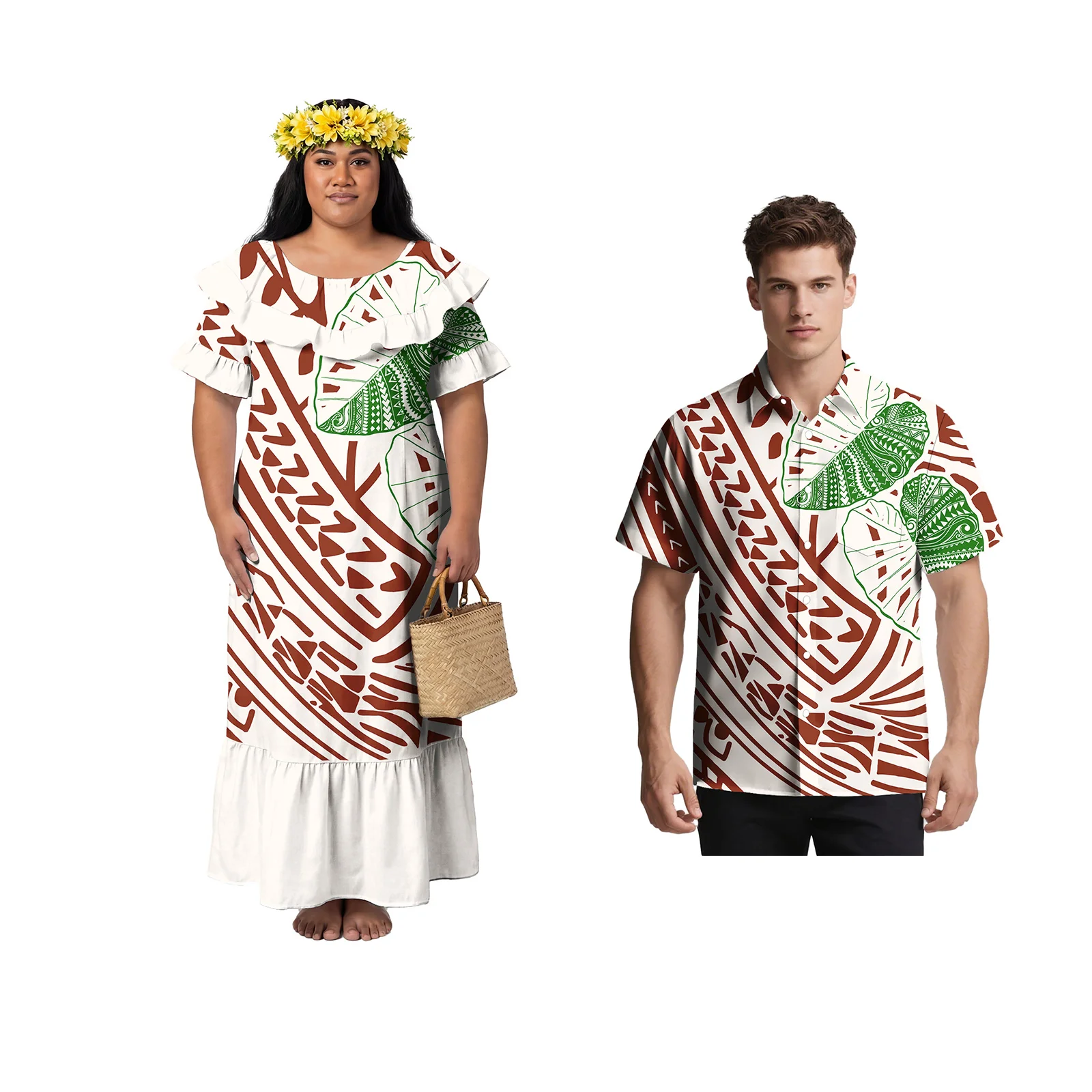 

Party Beach Casual Life Cozy Clothes Polynesian Fashion Men Shirts Aloha Dress for Women Samoan Tribal Matching Couple Outfits