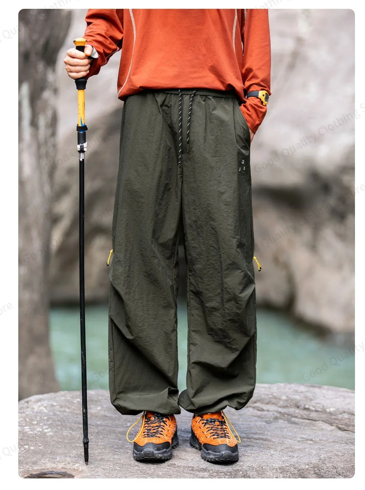 Arbeitsfreudige, wasserabweisende Outdoor-Overalls für Herren, Herbst, lange Hosen mit Schlitz und Falten, Kontrastfarben, Reißverschluss, Sport- und Freizeithose – Detail 13