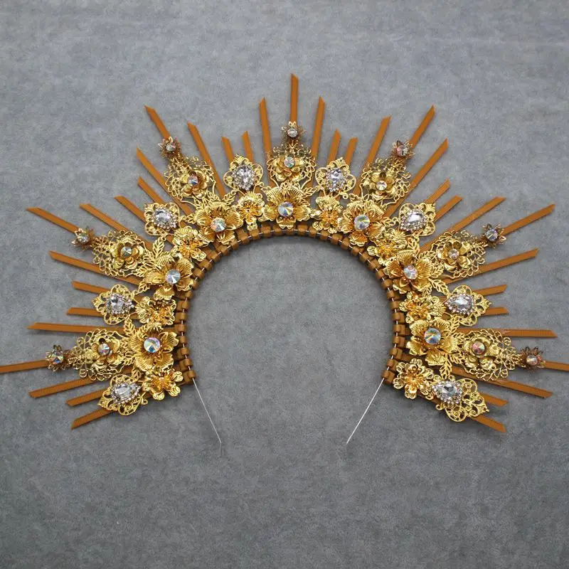 Sun Goddess Baroque Halo Headpiece Gothic Lolita Tiara Crown Headwear Accessories Headband Vintage Halloween Decor