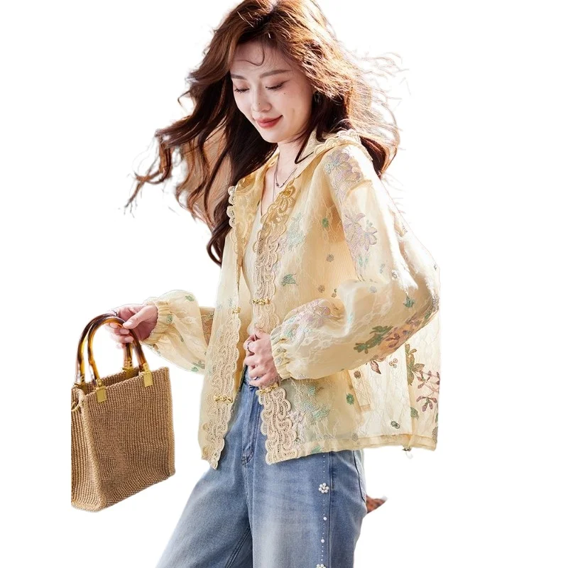Summer Women's 2026 New High-end Light Luxury Age-reducing Foreign Style Hooded Embroidered Lace Sunscreen Jacket Reduce Age