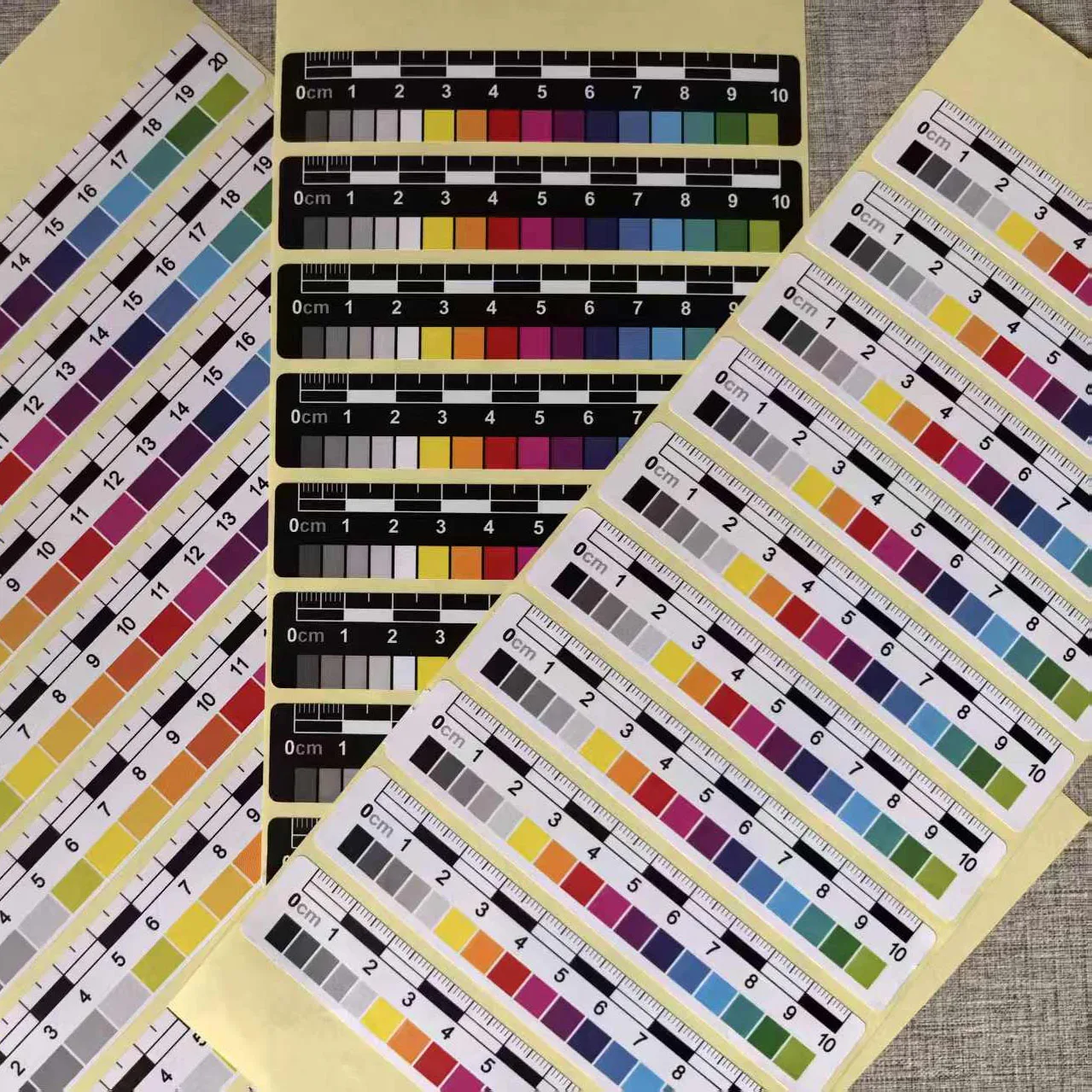 Colorful Self-Adhesive Ruler Stickers, 10 to 20 cm, White and Black Backgrounds, Ruler, Specimen Reference, Paper-Like Texture