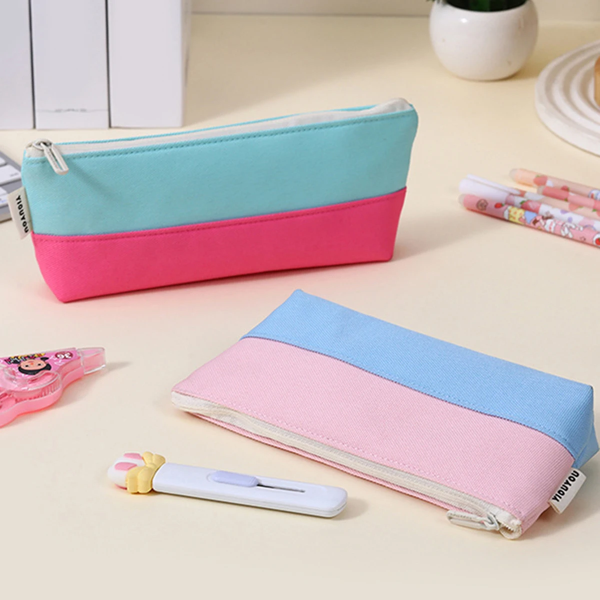 Dreieckiges Federmäppchen aus Oxford-Stoff, Farbblock-Organizer mit großem Fassungsvermögen für Schüler, minimalistisches bootförmiges Design