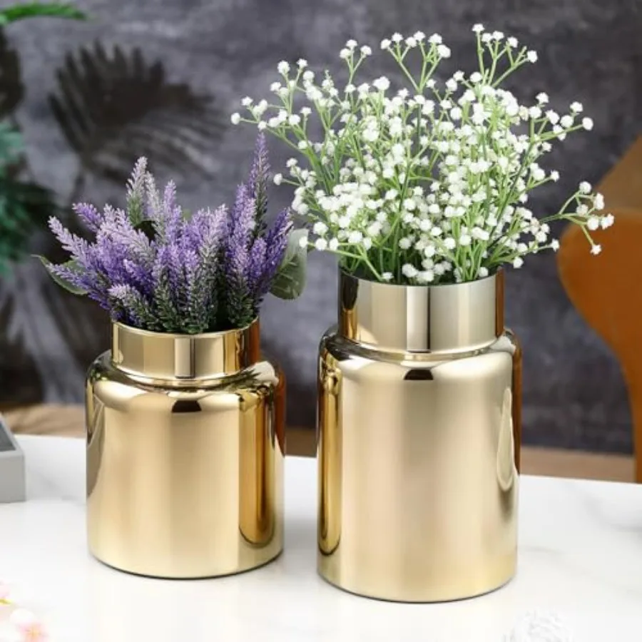 

Large Glass Vase, Gold Glass Vase Set of 2, Large Flower Vases for Bouquet, Tall Wide Mouth Vases for Flowers, Home, Wedding, L