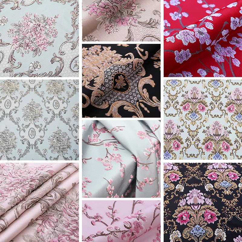 100*145cm Silk Satin Brocade Fabric Luxury Jacquard Retro Chinese Style Floral Embroidery Fabric Diy Cheongsam Kimono Apparel