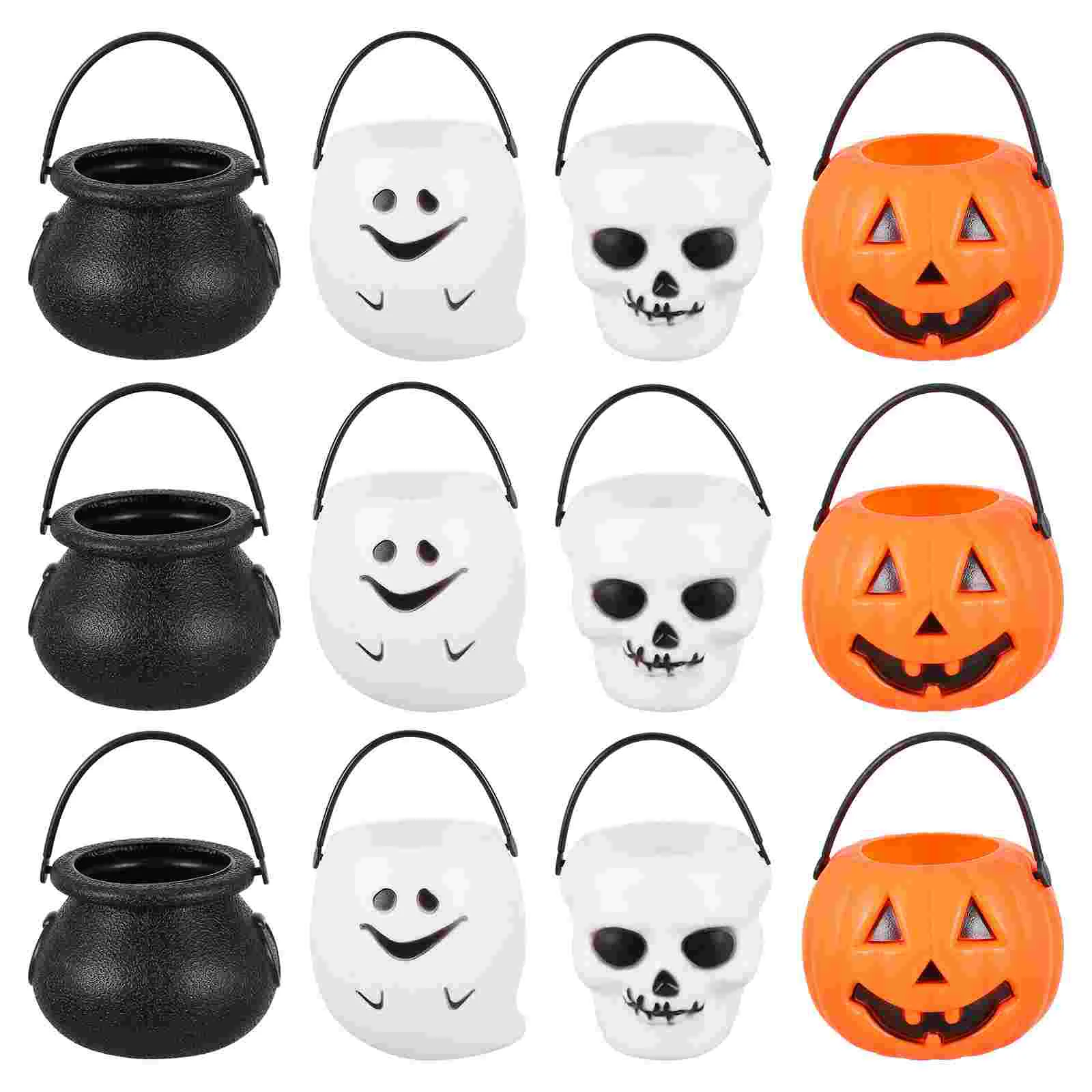 

12 Pcs Halloween Hand Bucket Children Candy Container Black Jelly Sweets Pumpkin Portable Plastic Holder Outdoor Decorations